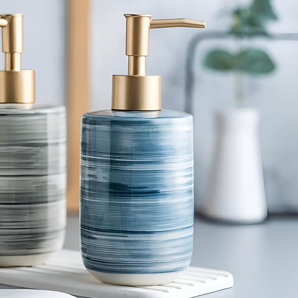 Striped Ceramic Soap Dispenser 350 mL – image 3