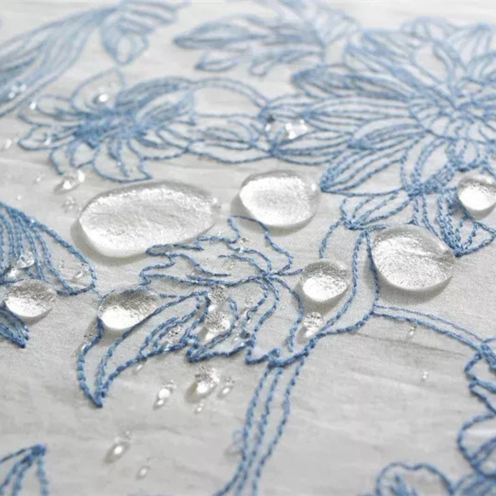 Blue Floral Embroidered Ruffle Tablecloth – image 4