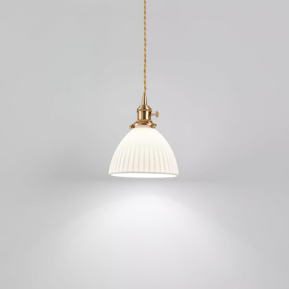 White Ribbed Ceramic Dome Pendant Light - view 14
