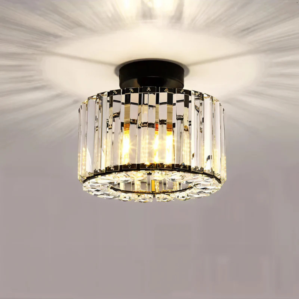 Crystal Prism Flush Ceiling Light with Cylindrical Frame - view 1