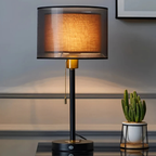 Double Fabric Shade Table Lamp with Metal Base, UK Plug - view 1