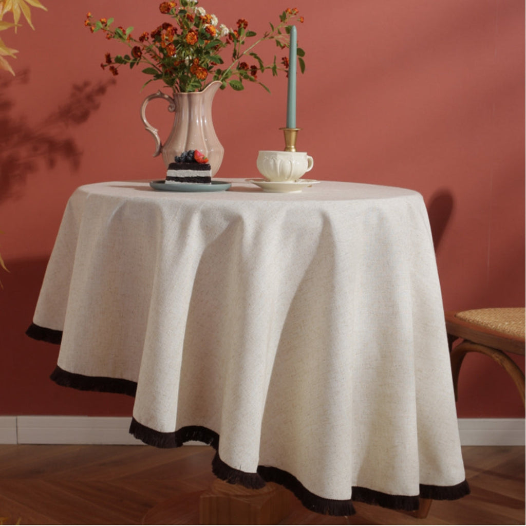 Fringed Linen Blend Tablecloth