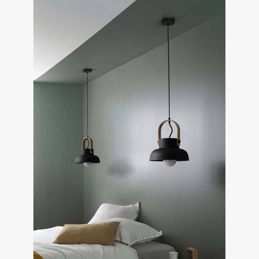 Tapered Metal Pendant Light with Wood-Look Detail - view 6