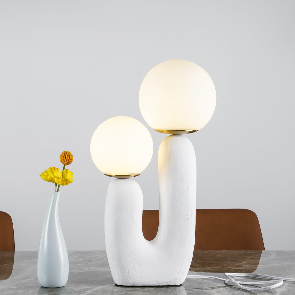 U-Shaped Resin Table Lamp with Twin Glass Globes, UK Plug - view 14