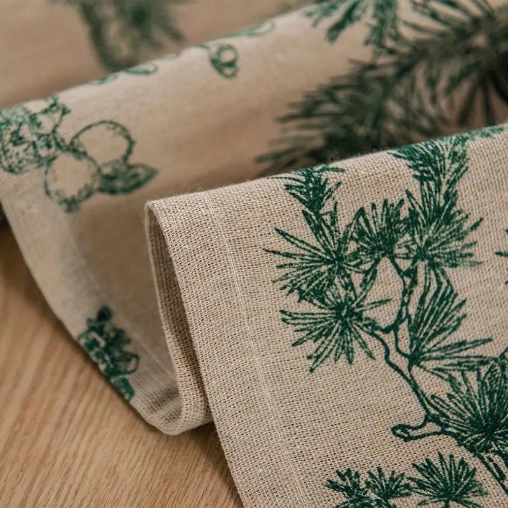 Pine and Bird Cotton Linen Fringe Tablecloth – image 6
