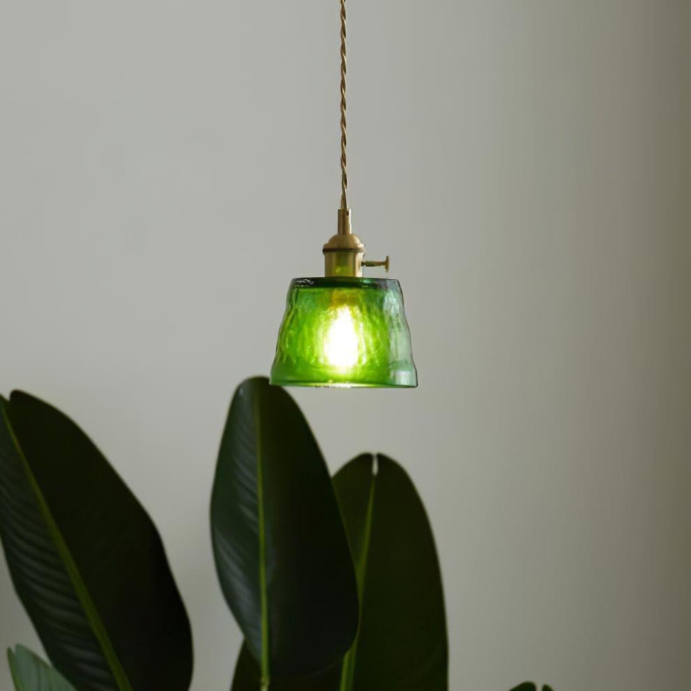 Hammered Glass Pendant Light with Brass Hardware - view 13
