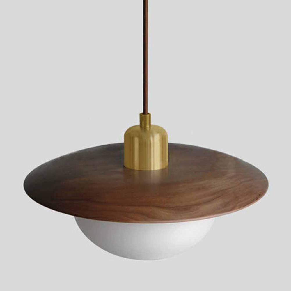 Frosted Pebble Glass Pendant Light with Oak or Walnut Disc - view 9