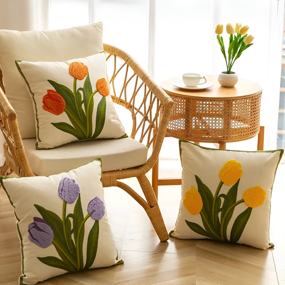 Embroidered Tulip Cotton Cushion Cover – image 8