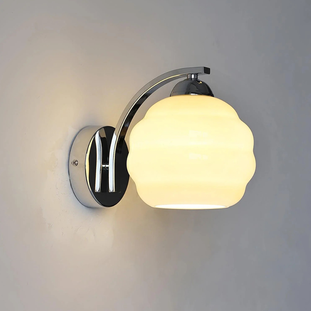 Ribbed Glass Globe Wall Sconce with Gold-Tone Fittings - view 22