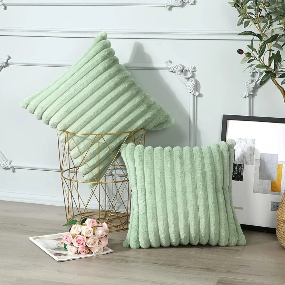 Green Fluffy Ribbed Cushion Cover – image 2