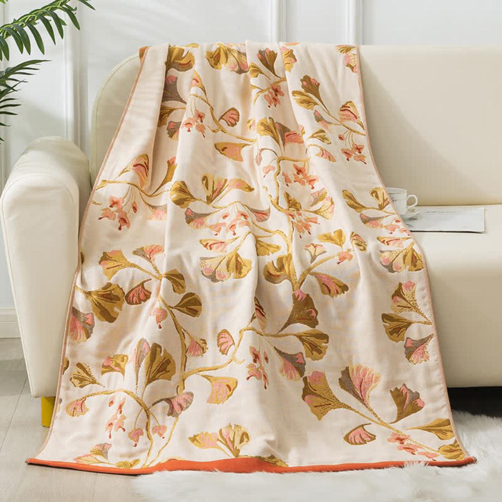 Ginkgo Leaf Cotton Gauze Towel 90 × 180 cm – image 1