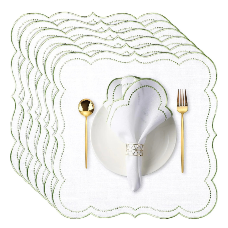 Scalloped Embroidered Dinner Napkins, Set of 6 – product image 4