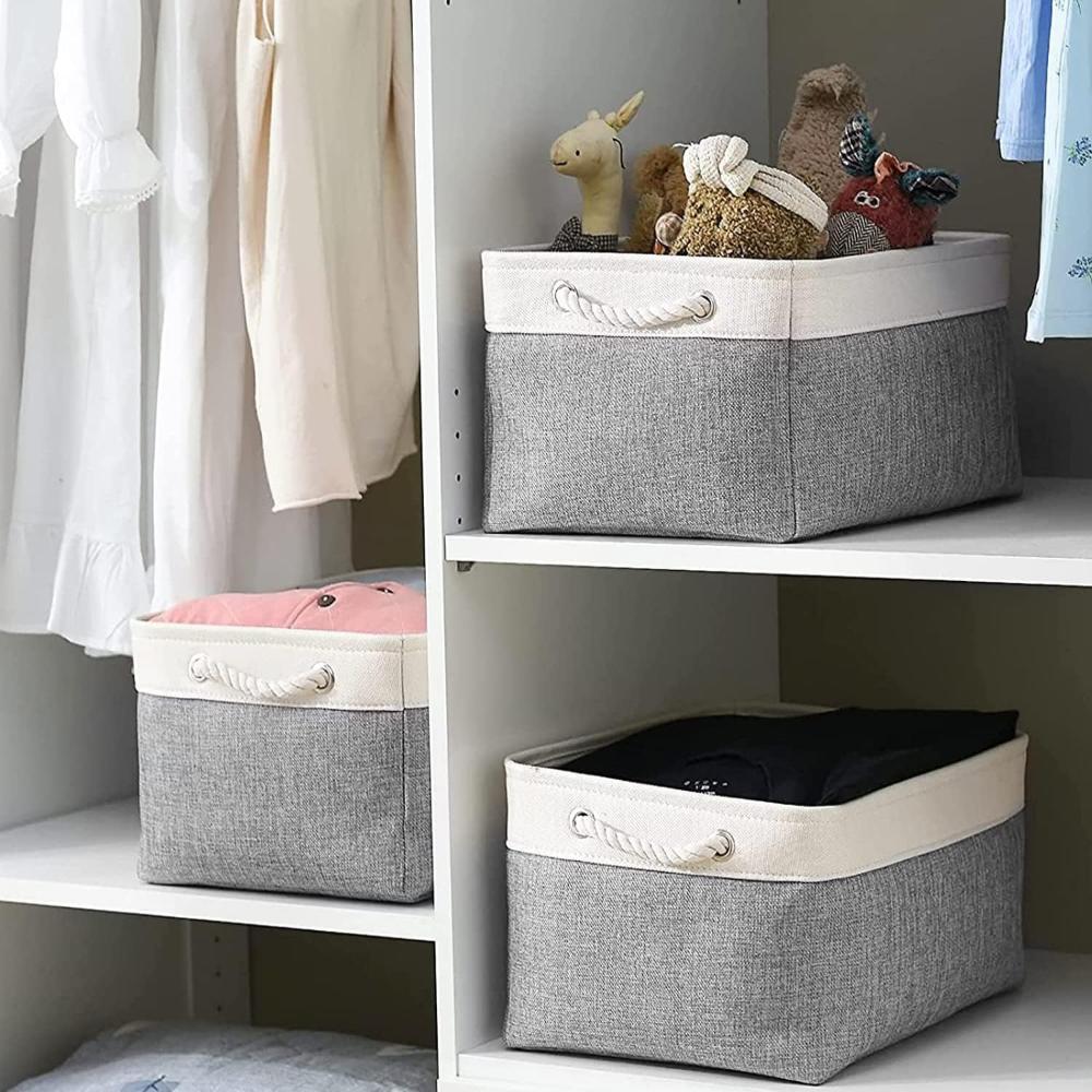 Foldable Cotton-Linen Storage Basket with Rope Handles – image 1