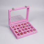 Jewelry Organiser Velvet Storage Box Glass Lid Tray