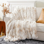 Ruched Faux Rabbit Fur Throw Blanket, Double-Sided Soft Texture — product view 5