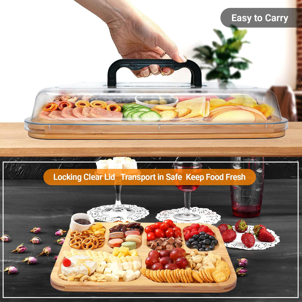 Bamboo Six Compartment Serving Tray with Lid – product image 2