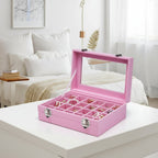 Jewelry Organiser Velvet Storage Box Glass Lid Tray