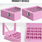 Jewelry Organiser Velvet Storage Box Glass Lid Tray