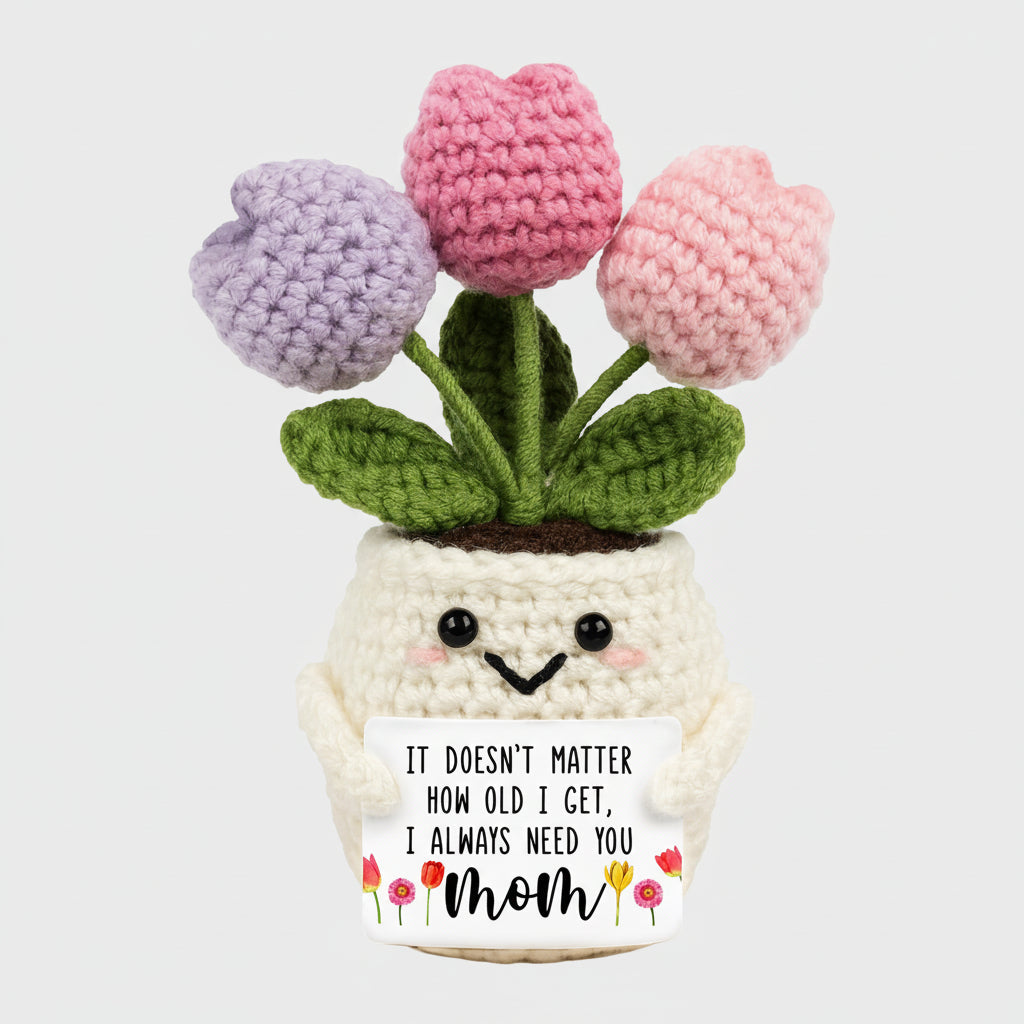 Crochet Flower Pot Keepsake, Decorative Desk Gift — product view 1
