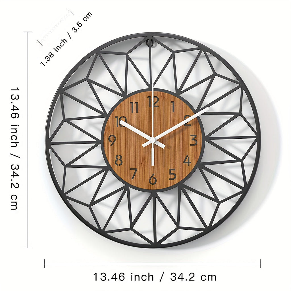 Silent Metal Wall Clock with Wood-Grain Centre — product view 6