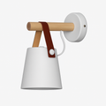 Wood-Arm Wall Sconce with Leather Strap and Cone Shade - view 1