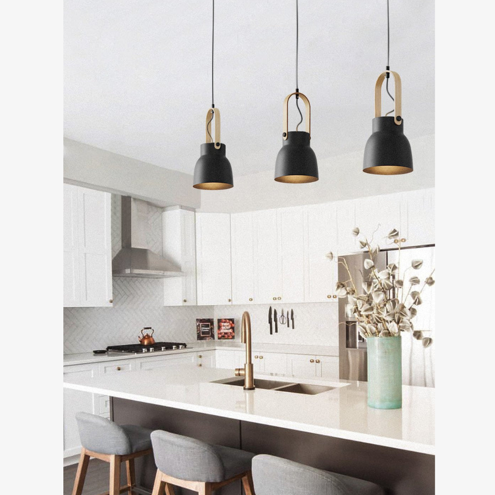 Tapered Metal Pendant Light with Wood-Look Detail - view 7