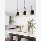 Tapered Metal Pendant Light with Wood-Look Detail - view 7
