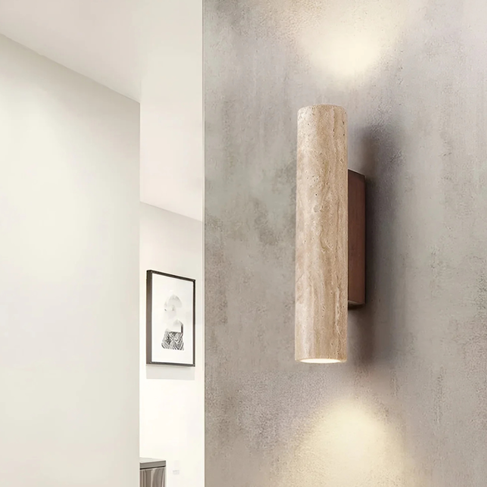 Travertine and Wood Wall Sconce with Up-and-Down Lighting - view 6