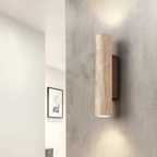Travertine and Wood Wall Sconce with Up-and-Down Lighting - view 6