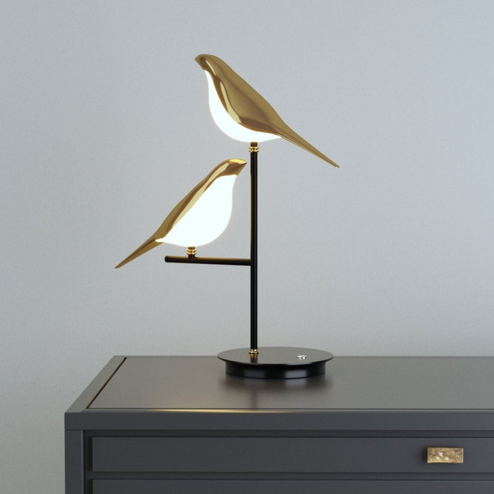 LED Bird Table Lamp with Gold-Tone Frame, UK Plug - view 2