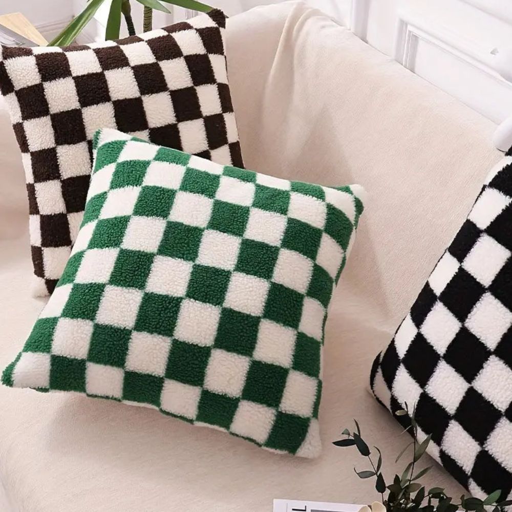 Faux Fur Checkerboard Cushion Cover – image 7