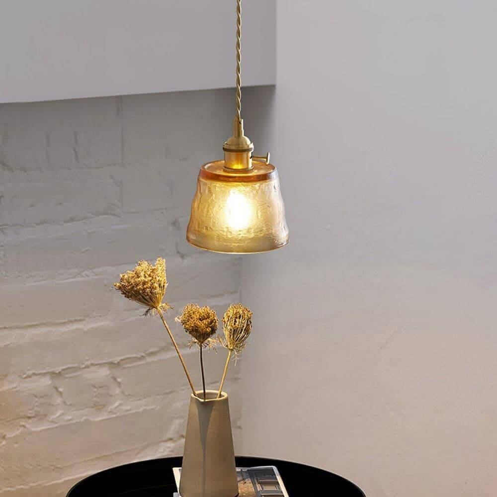 Hammered Glass Pendant Light with Brass Hardware - view 12