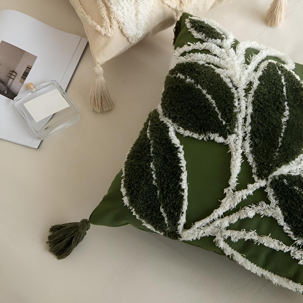 Tufted Leaf Cushion Cover with Corner Tassels – image 4