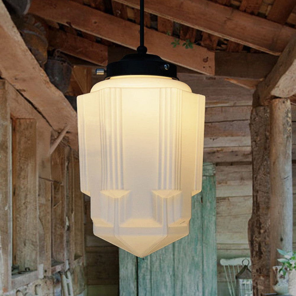 Frosted Glass Pendant Light, Matte White Geometric Designs - view 7