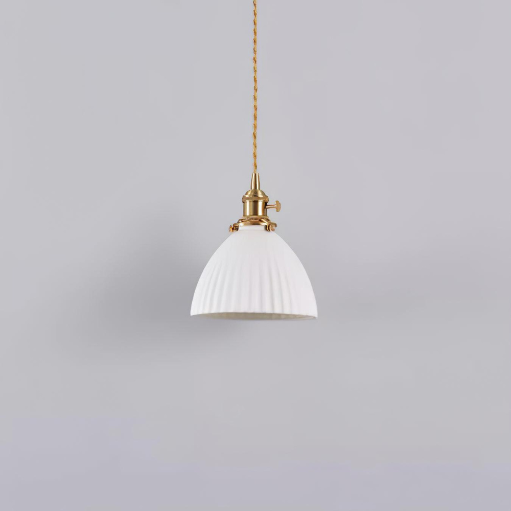 White Ribbed Ceramic Dome Pendant Light - view 13