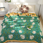 Green Botanical Cotton Gauze Blanket – image 1