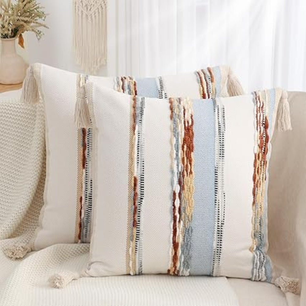Reversible Striped Tassel Cushion Cover – image 4