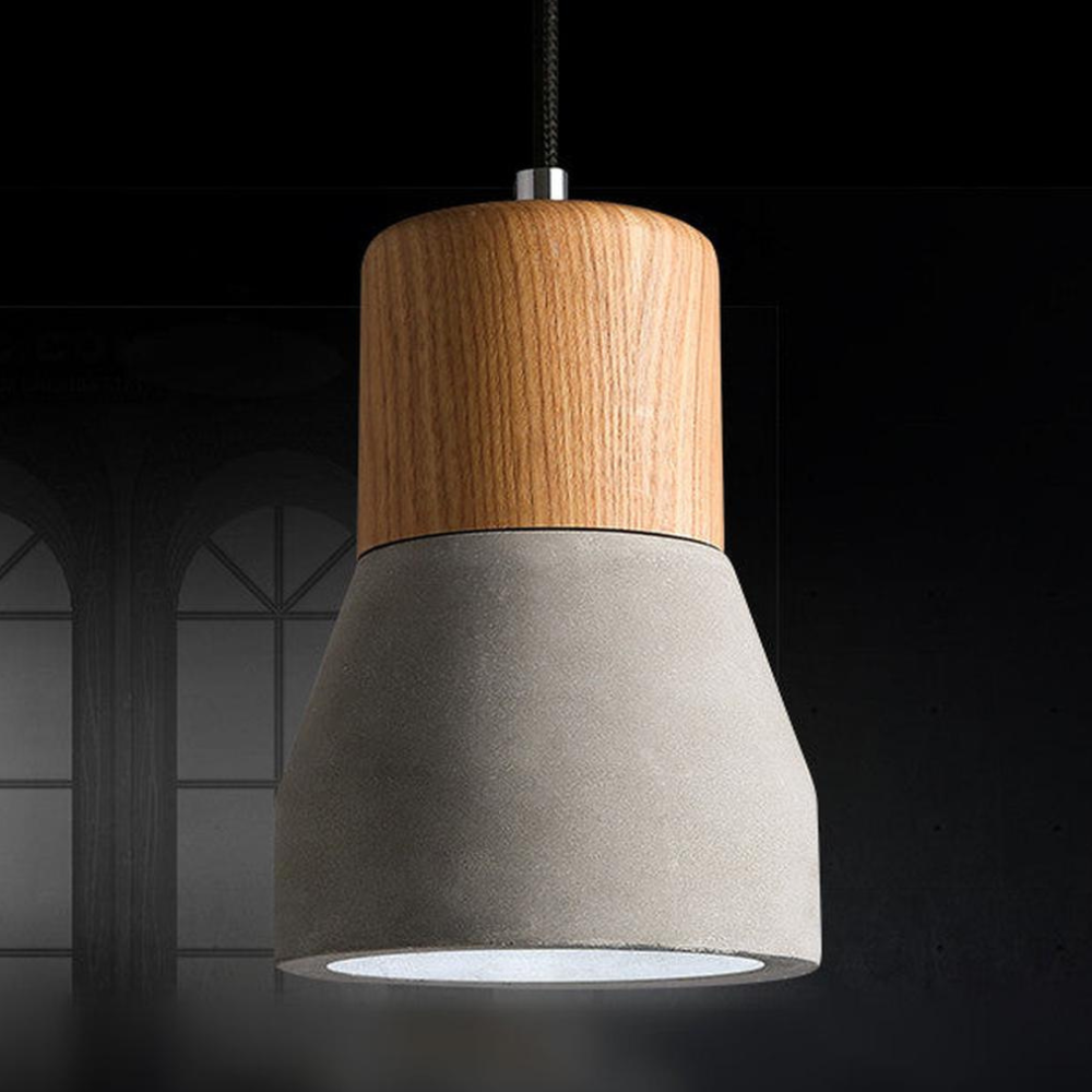 Concrete and Wood Pendant Light, Nordic Industrial Style - view 5