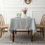 Floral Embroidered Polyester Tassel Tablecloth – image 5