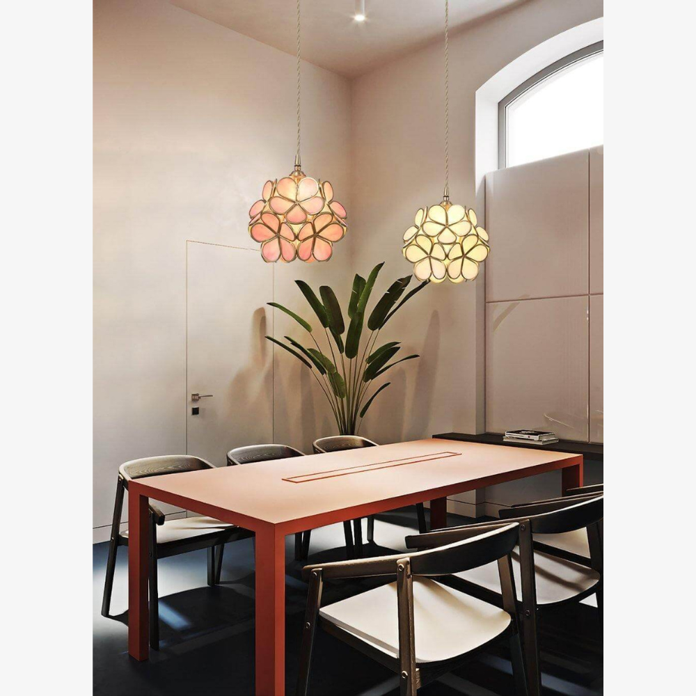 Floral Glass Pendant Light with Brass Fittings - view 24