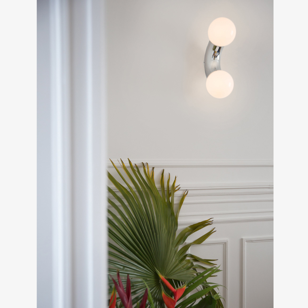 Double Globe Wall Sconce with Curved Metal Arm - view 17