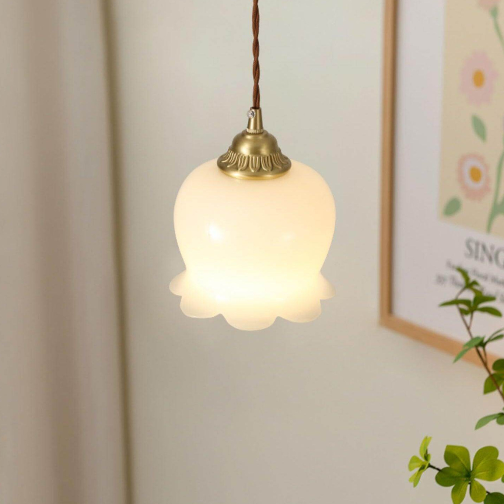 Floral Resin Pendant Light with Brass Hardware - view 11