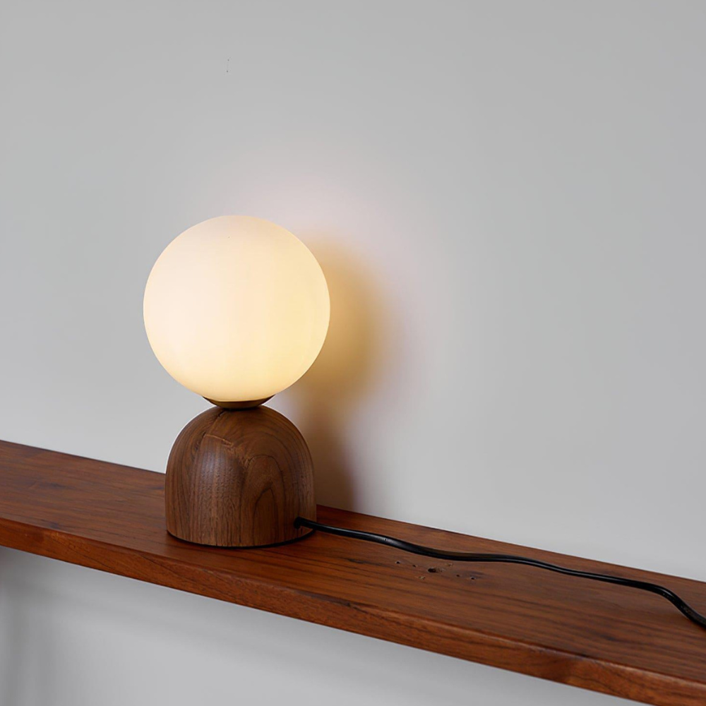 Glass Globe Table Lamp with Wood Base, UK Plug - view 10