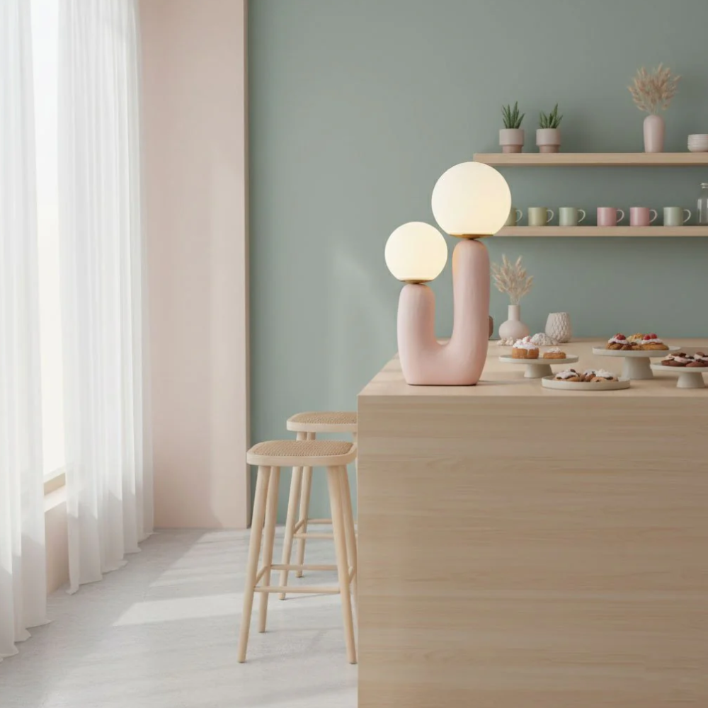 U-Shaped Resin Table Lamp with Twin Glass Globes, UK Plug - view 9