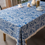 Blue Floral and Butterfly Tassel Tablecloth – image 1