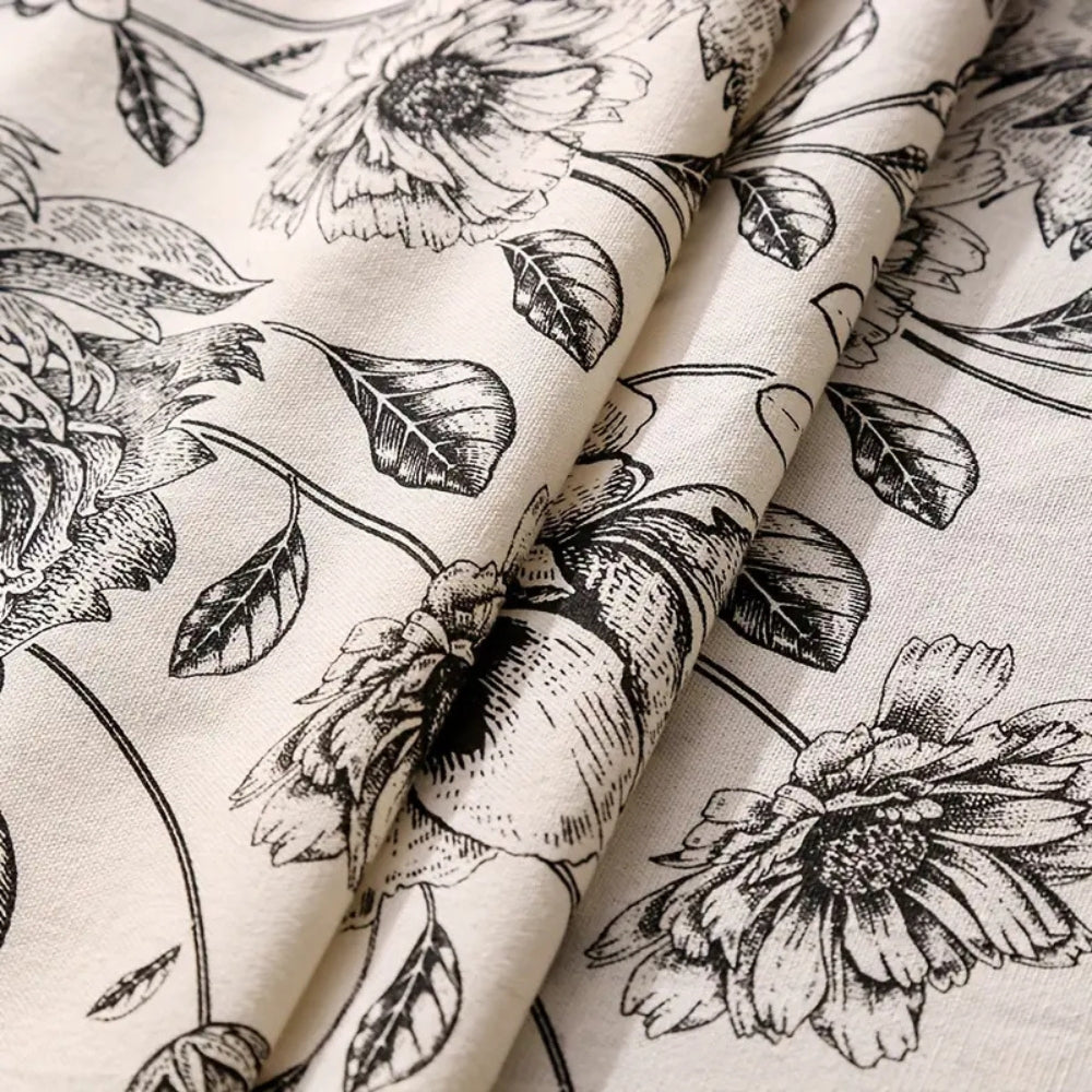 Black Floral Cotton Blend Tassel Tablecloth – image 7