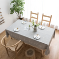 Grey Checked Cotton Linen Tassel Tablecloth – image 1