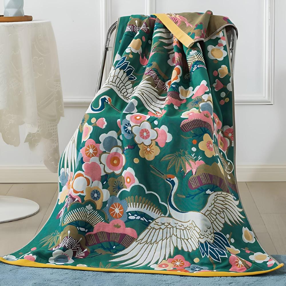 Crane and Floral Cotton Bath Towel 90 × 180 cm – image 5