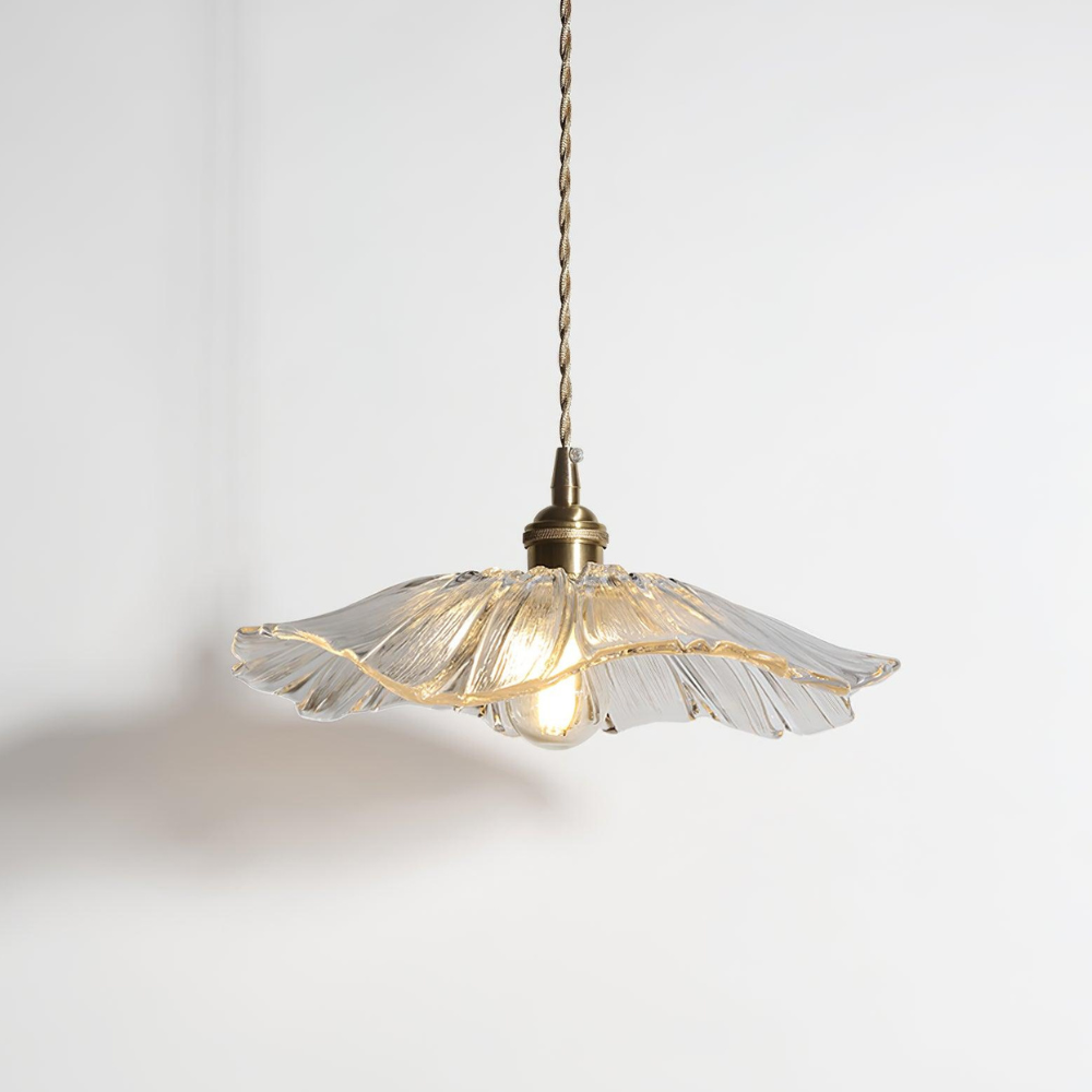 Ribbed Glass Flower Pendant Light with Copper Fittings - view 9
