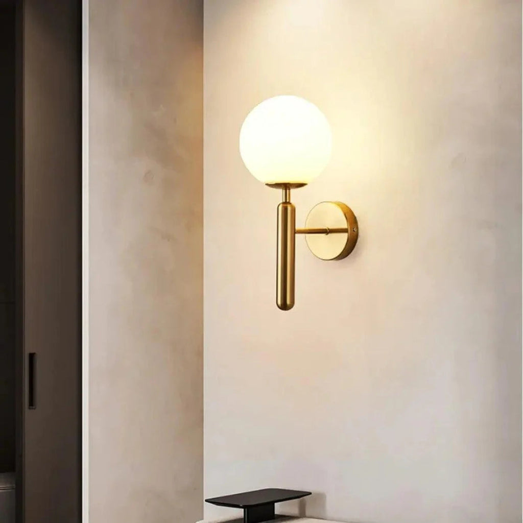 Glass Globe Wall Sconce with Black or Gold-Tone Frame - view 5